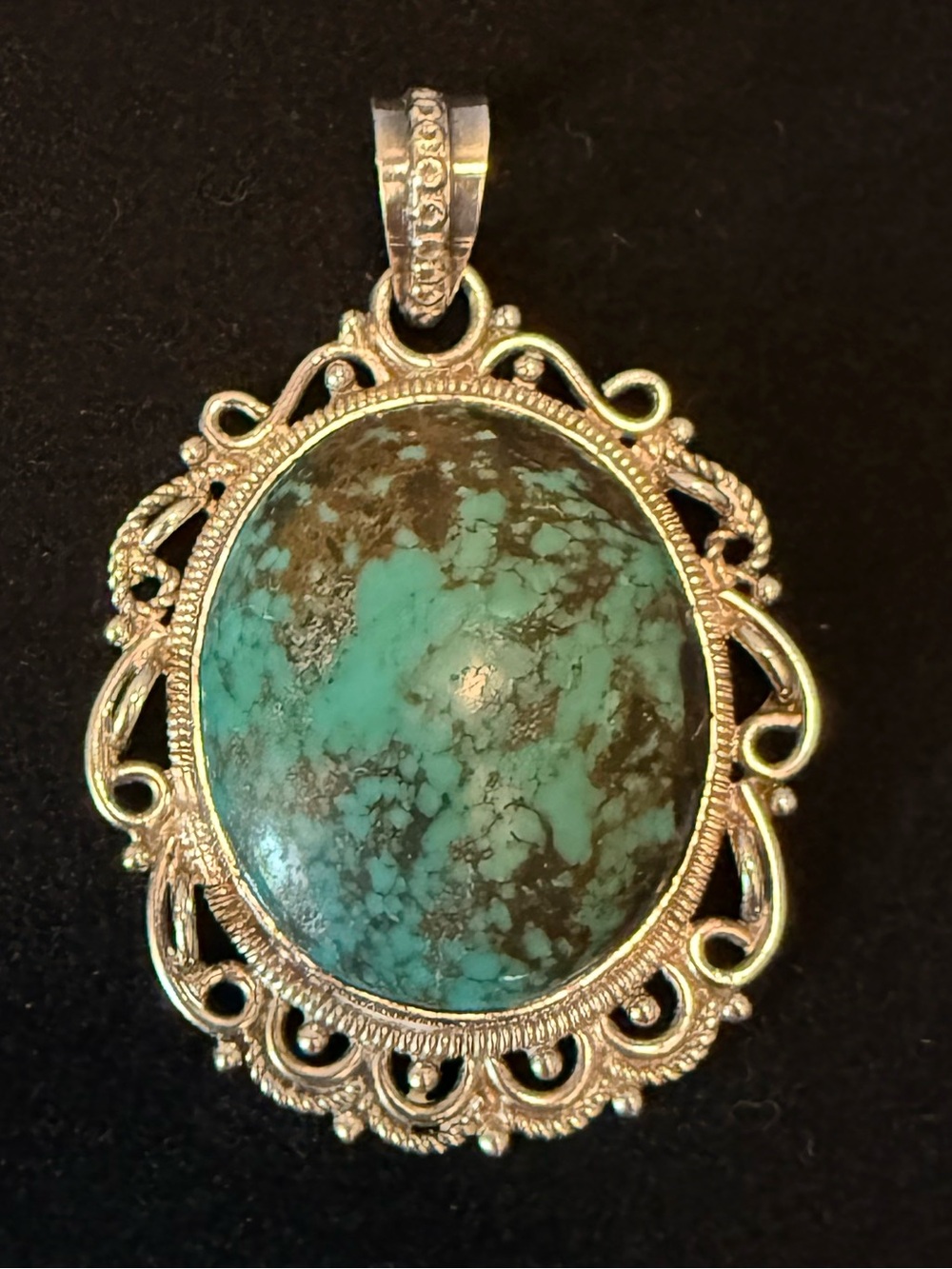 Turquoise Oval Silver Filigree Pendant